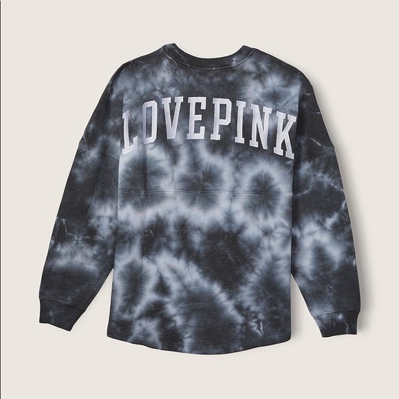 Vs Victorias Secret Pink Varsity Crew Sweater Jacket Top Black Ivory Tie Dye XS - Picture 5 of 7